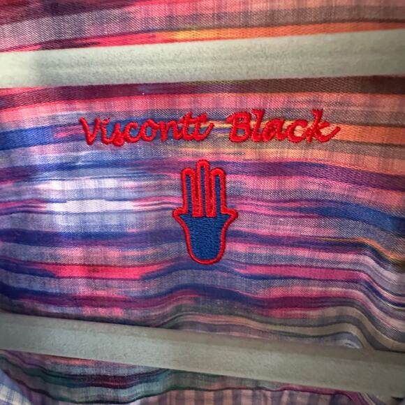 Mens Viscontt Black multi-color button down top size medium - Picture 3 of 7